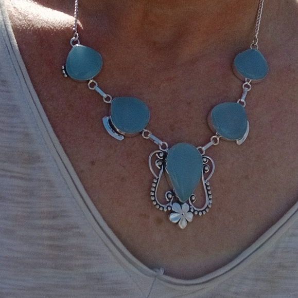 New Blue Chalcedony 925 Silver Necklace. - Picture 3 of 16